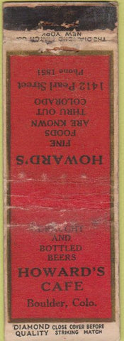 Matchbook Cover - Howard's Cafe Boulder CA WORN DQ