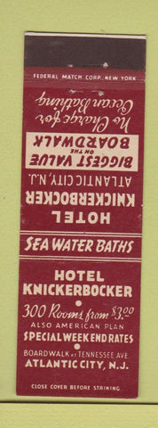 Matchbook Cover - Hotel Knickerbocker Atlantic City NJ