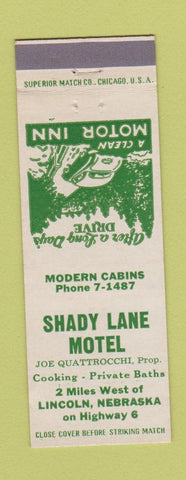 Matchbook Cover - Shady Lane Motel Lincoln NE