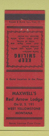 Matchbook Cover - Maxwell's Red Arrow Lodge West Yellowstone MT