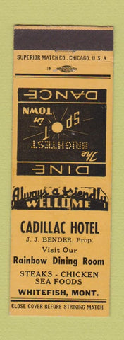 Matchbook Cover - Cadillac Hotel Whitefish MT