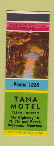 Matchbook Cover - Tana Motel Bozeman MT low phone # Minnesota Lake