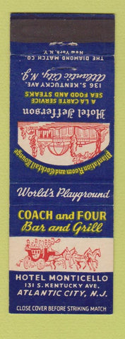 Matchbook Cover - Coach and Four Bar Grill Atlantic City NJ Hotel Jefferson