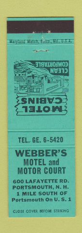 Matchbook Cover - Webber's Motel Motor Court Portsmouth NH