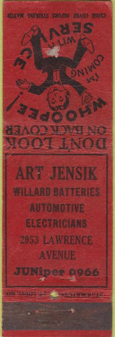 Matchbook Cover - Art Jensik William Batteries NO TOWN STAR