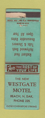 Matchbook Cover - Westgate Motel Beach ND low phone # WORN POOR STRIKER