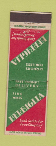 Matchbook Cover - Berbiglia Liquors Mixers