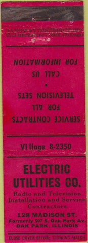 Matchbook Cover - Electric Utilities Co Oak Park IL local manumark
