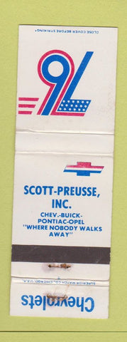 Matchbook Cover - 1976 Chevrolet Scott Preusse Buick Opel Pontiac WORN