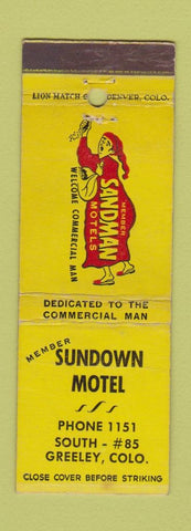Matchbook Cover - Sundown Motel Greeley Colorado low phone #
