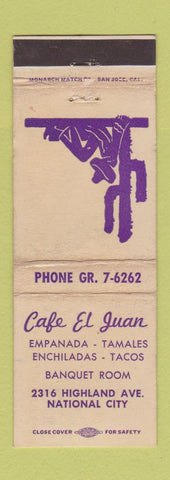 Matchbook Cover - Cafe El Juan Mexican National City CA WORN