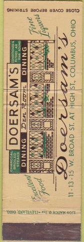 Matchbook Cover - Doersam's Restaurant Columbus OH WORN