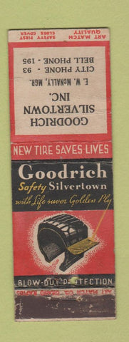 Matchbook Cover - Goodrich Tires ART QUALITY low phone # WEAR