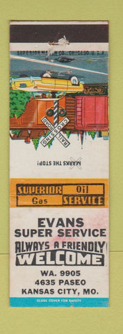 Matchbook Cover - Evans Super Service Kansas City MO oil gas WEAR