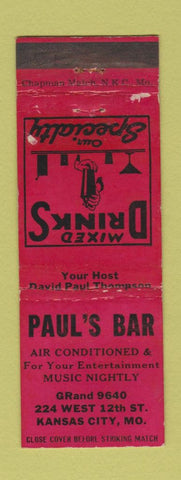 Matchbook Cover - Paul's Bar Kansas City MO WEAR