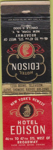 Matchbook Cover - Hotel Edison New York City