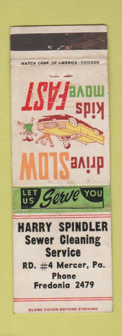 Matchbook Cover - Harry Spindler Sewer Cleaning Mercer PA WEAR