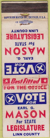 Matchbook Cover - Earl Mason State Legislature Linn County IA?