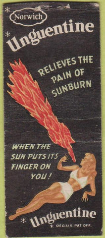 Matchbook Cover - Unguentine Sunburn treatment girlie BOBTAIL