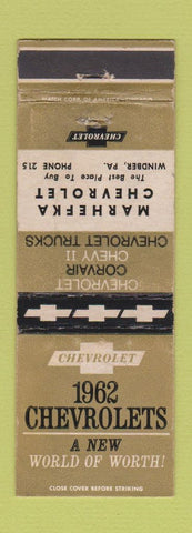Matchbook Cover - 1962 Chevrolet Marhefka Windber PA low phone # WEAR