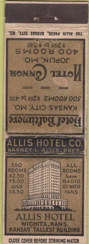 Matchbook Cover - Allis Hotel Wichita KS local manumark