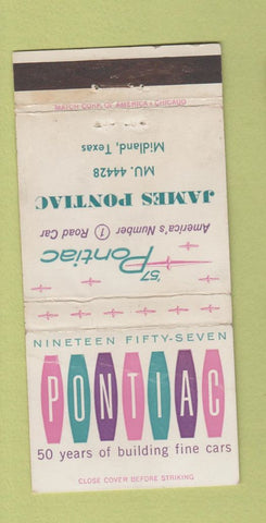 Matchbook Cover - 1957 Pontiac James Midland TX WEAR 30 Strike