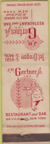 Matchbook Cover - JH Gertner Jr Inc New York City