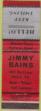 Matchbook Cover - Jimmy Bains Liquor Philadelphia PA