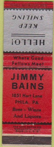 Matchbook Cover - Jimmy Bains Liquor Philadelphia PA