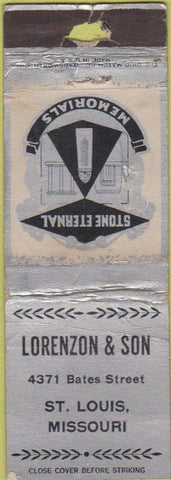 Matchbook Cover - Lorenzon Memorials headstones St Louis MO WORN