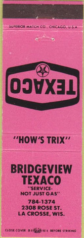 Matchbook Cover - Texaco oil gas LaCrosse WI