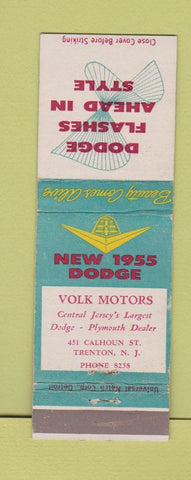 Matchbook Cover - 1955 Dodge Volk Motors Trenton NJ Plymouth