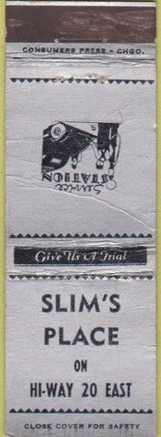 Matchbook Cover - Slim's Place oil gas NO TOWN 30s
