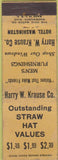 Matchbook Cover - Straw Hats Hotel Washington CREASES