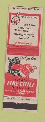 Matchbook Cover - Art's Texaco oil gas Erie PA WEAR