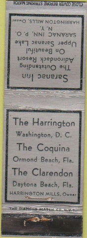Matchbook Cover - Hotels Saranac NY Ormond Beach FL Washington DC