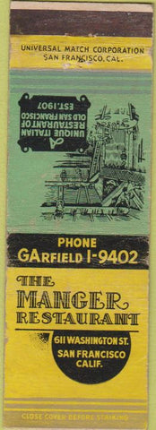 Matchbook Cover - The Manger Restaurant San Francisco CA CREASES