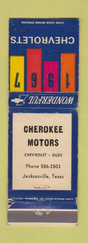 Matchbook Cover - 1967 Chevrolet Cherokee Motors Jacksonville TX WEAR