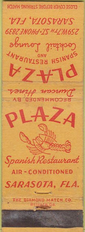 Matchbook Cover - Plaza Spanish Restaurant Sarasota FL