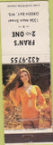 Matchbook Cover - Fran's 2nd One Green Bay WI CREASES