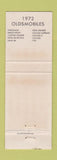 Matchbook Cover - 1972 Oldsmobile AD Kuntz Barberton OH WEAR