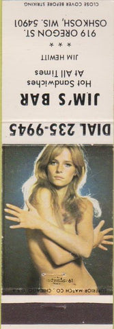 Matchbook Cover - Jim's Bar Oshkosh WI pinup
