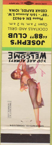 Matchbook Cover - Joseph's 88 Club Cedar Rapids IA pinup