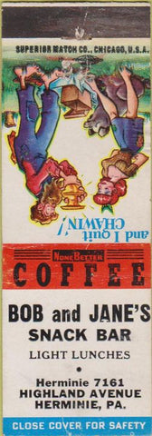 Matchbook Cover - Bob  and  Jane's Snack Bar Hermine PA WEAR