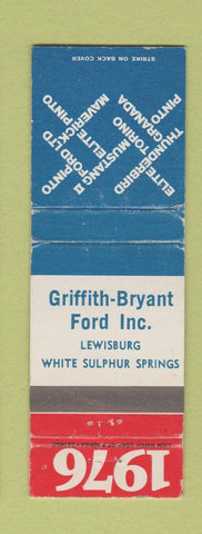 Matchbook Cover - 1976 Ford Griffith Bryant White Sulphur Springs Lewisburg