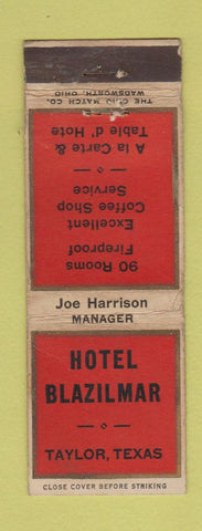 Matchbook Cover - Hotel Blazilmar Taylor TX