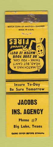 Matchbook Cover - Jacobs Insurance Big Lake TX low phone #