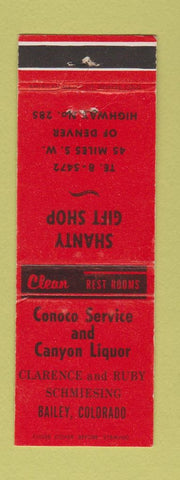 Matchbook Cover - Conoco oil gas Shanty Gift Shop Bailey Colorado