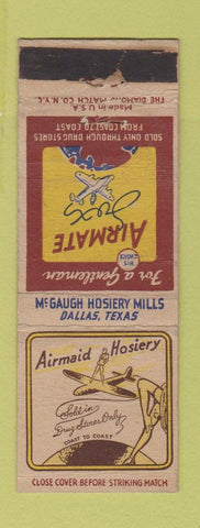 Matchbook Cover - Airmate Socks Hosiery girlie McGaugh Dallas TX WRON