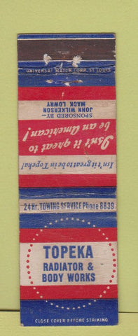 Matchbook Cover - Topeka Radiator Body Works KS WORN